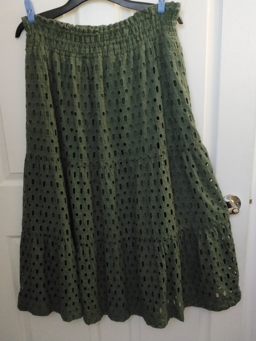 ANTHROPOLOGIE SOMERSET Eyelet Maxi Boho Moss Green Skirt SIZE XL